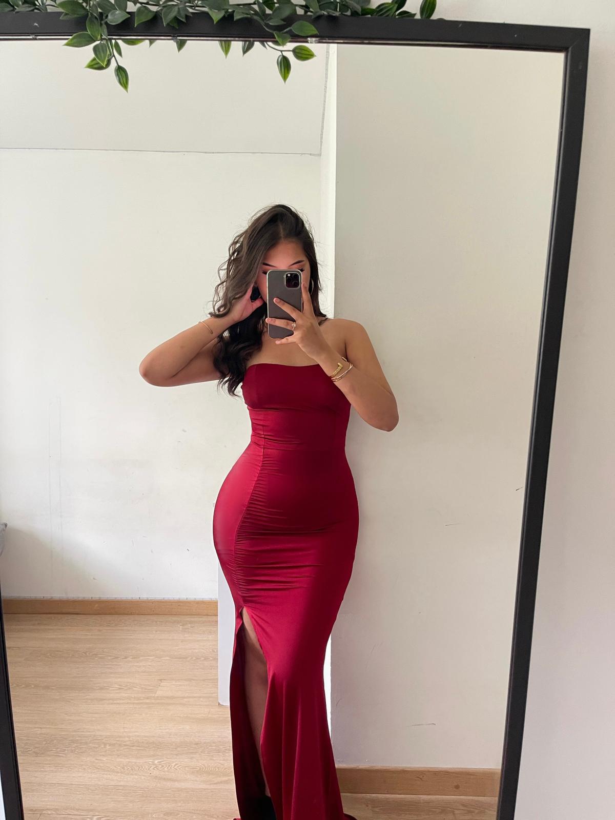 Robe longue bandeau avec fente rouge