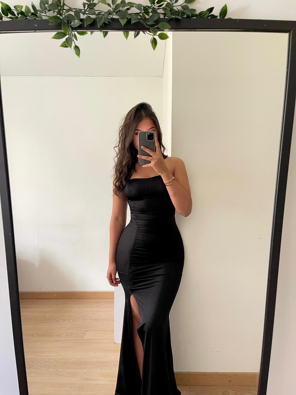 Robe longue bandeau avec fente noire