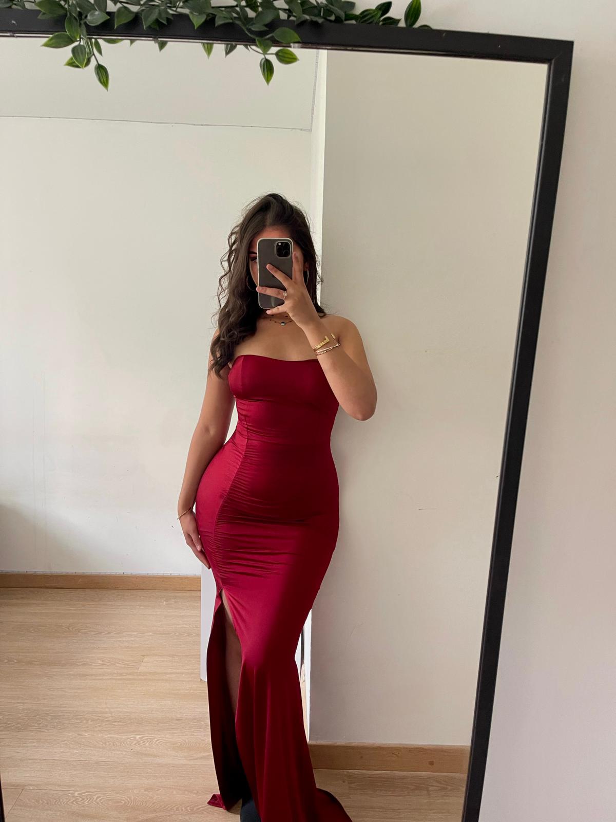 Robe longue bandeau avec fente rouge