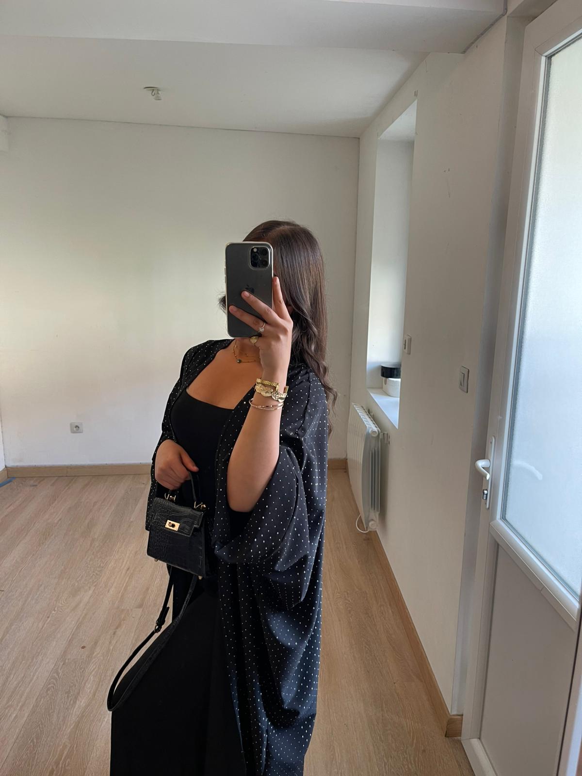 Abaya noire à strass