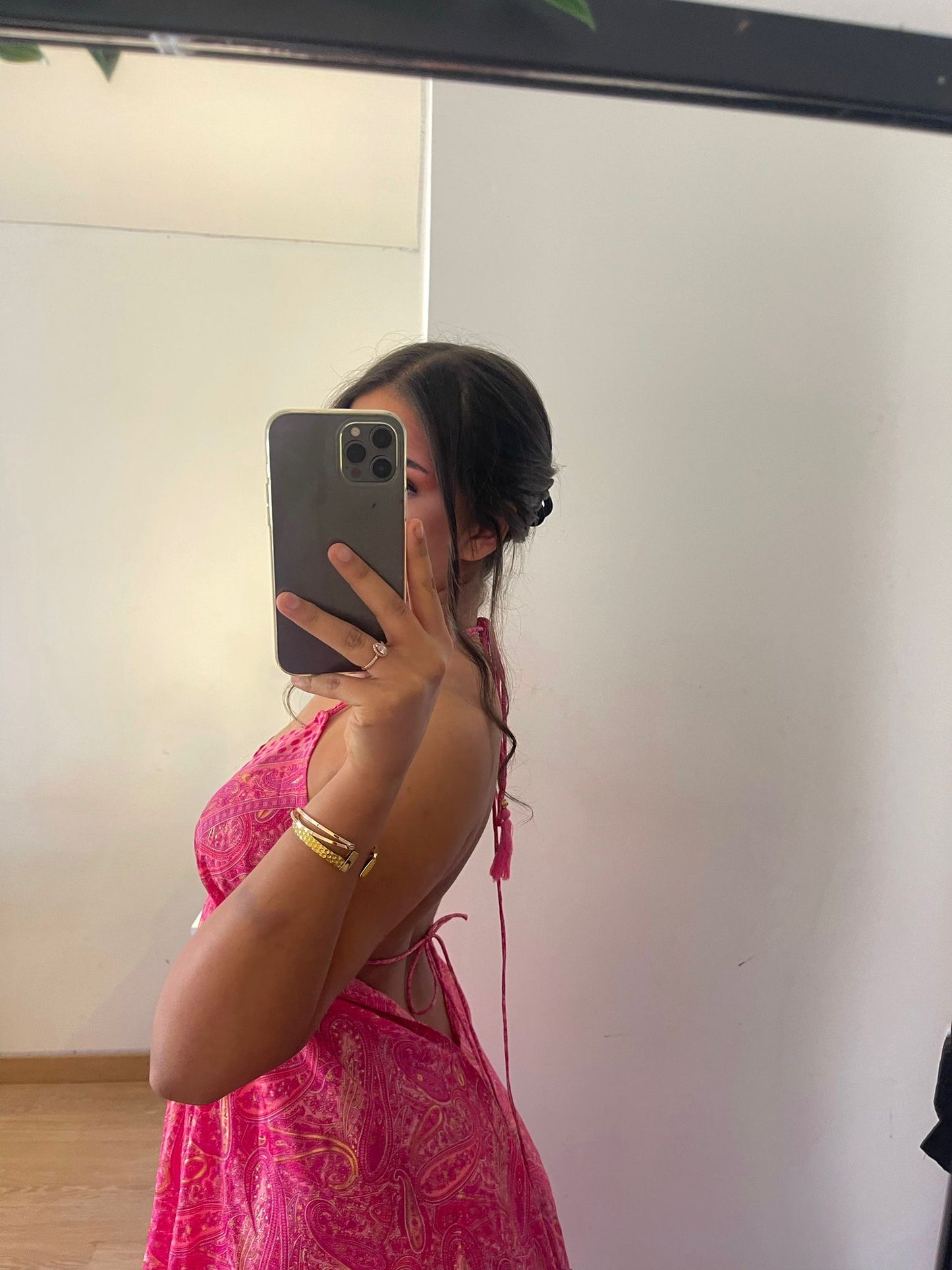 Robe longue bohème à bretelles rose